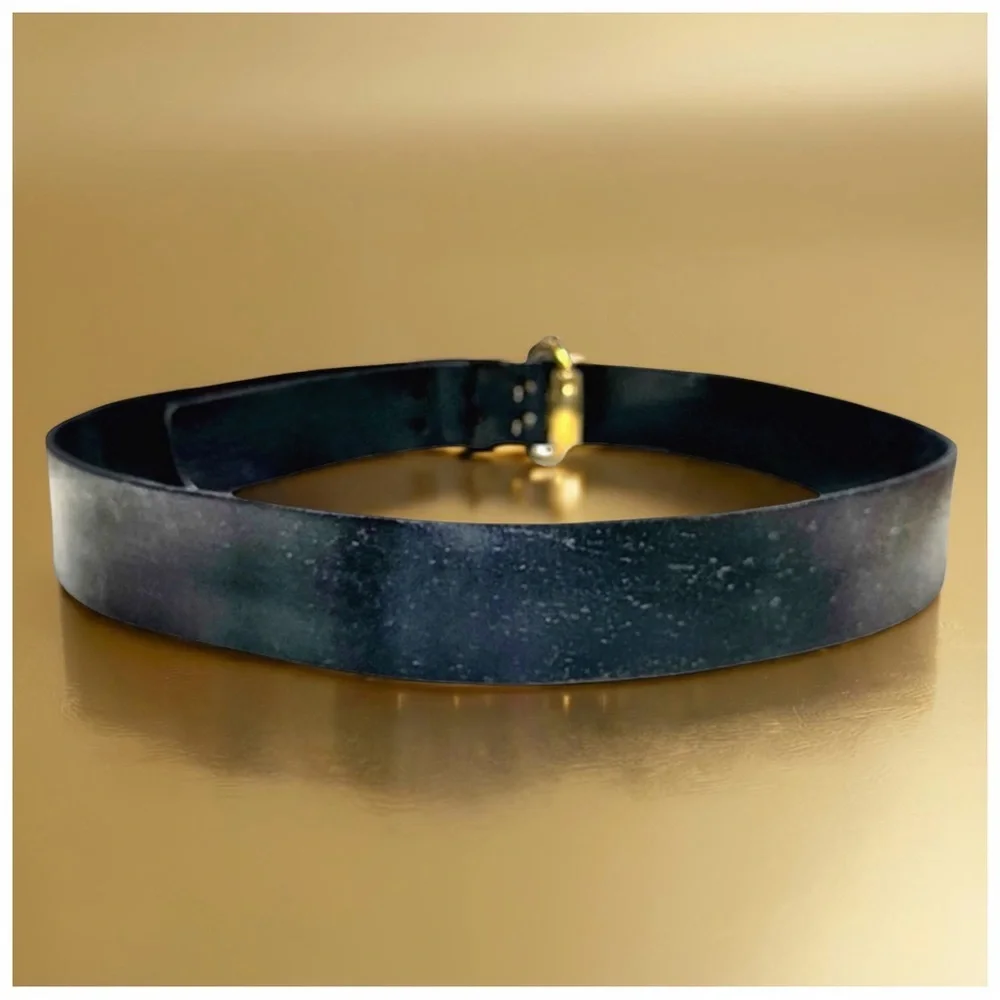 Bijan Men’s Black Leather Belt with Gold Buckle. 48”